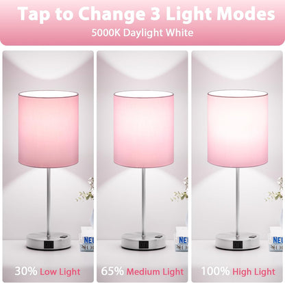 Blue Touch Lamps for Nightstand Set of 2 - Bedside Table Lamp for Bedroom with Dual USB Ports & AC Outlet, 3-Way Dimmable Lamps for Living Room Boys Room, Night Light with 5000K Daylight Bulbs