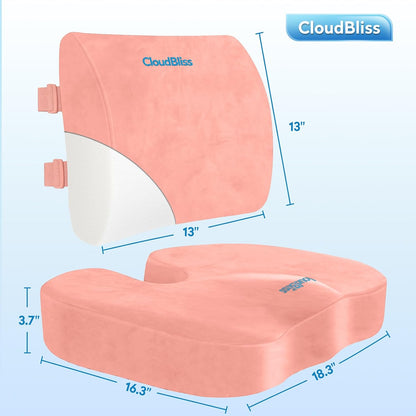 CloudBliss Lumbar Support Pillow & Seat Cushion Set for Office Chair, Desk Chair, Wheelchair & Car – Memory Foam Back Support, Ergonomic Chair Cushions, Sciatica Pain Relief, Home Essentials, Black