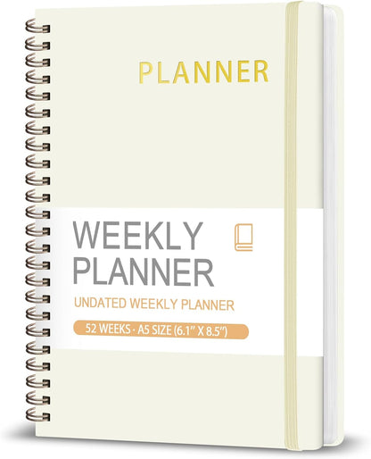 Undated Weekly Planner, Weekly To Do List Notebook, A5 Daily Planner | Office School Supplies, Spiral Binding, Inner Pocket, Goal, Organizer, Habit Tracker