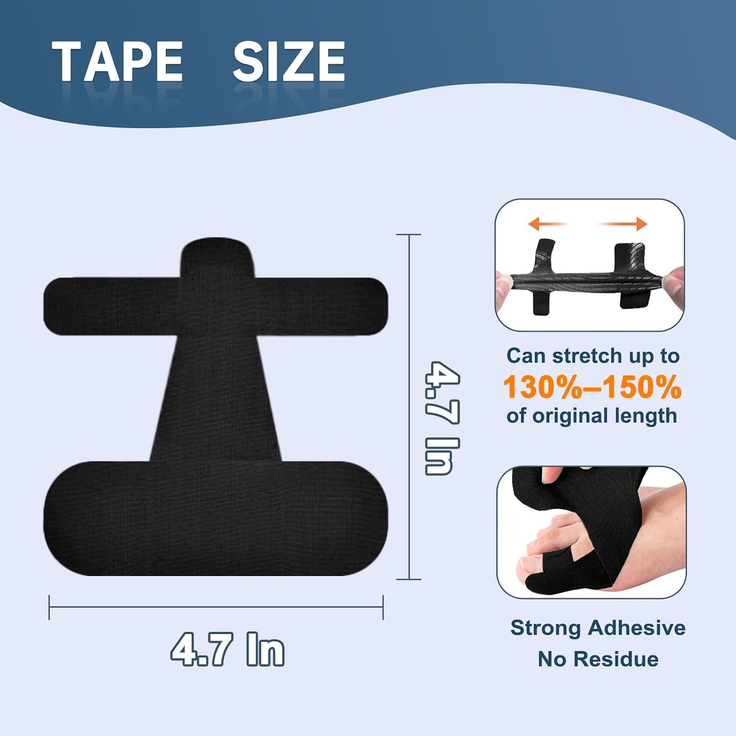 Precut Kinesiology Tape for Bunion, 40 Pcs, Bunion Corrector, Big Toe Support and Pain Relief, Breathable Hypoallergenic Latex-Free Tape (Black)