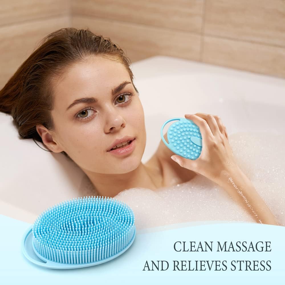 PQRUU 6 Pack Silicone Body Scrubber, Exfoliating Soft Loofah Bath Body Scrubbers for Use in Shower, Exfoliating Body Scrubber Fit for All Kinds of Skin, Rapid Foaming,Black,Blue,Pink,Green,Purple,Gray