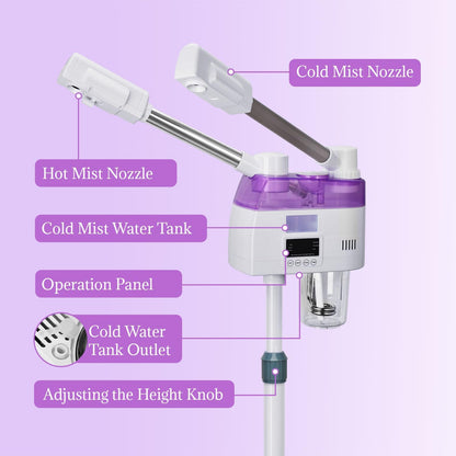 3 in 1 Facial Steamer,Professional Facial Steamer with 5X Magnifying LED Lamp, Esthetician Steamer with Hot & Cold Mist, Face Steamer On Wheels for Salon Spa Beauty Skin Care