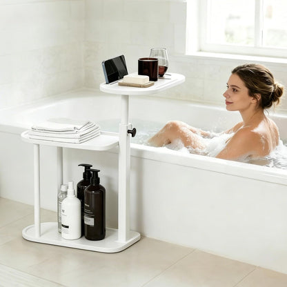 3 Layer Bathtub Tray Table,Bamboo Swivel Bathtub Side Table Height Adjustable,Freestanding Bathtub Tray for Tub Against Wall,Bathtub Accessories&Bathroom Organizer for Luxury Home Spa (Black)