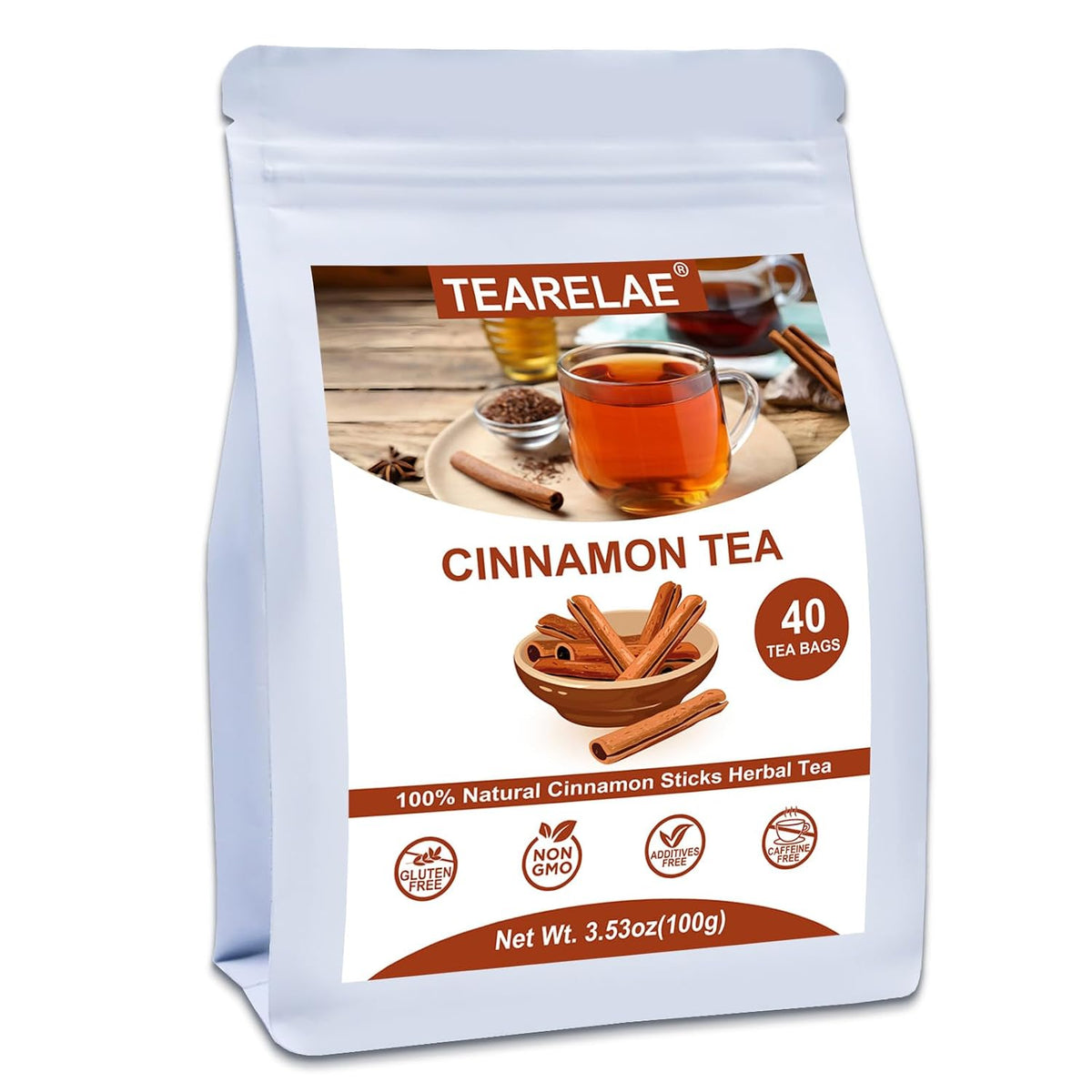 TEARELAE Cinnamon Tea, 40 Herbal Tea Bags, Te De Canela, Warm Spicy Aroma