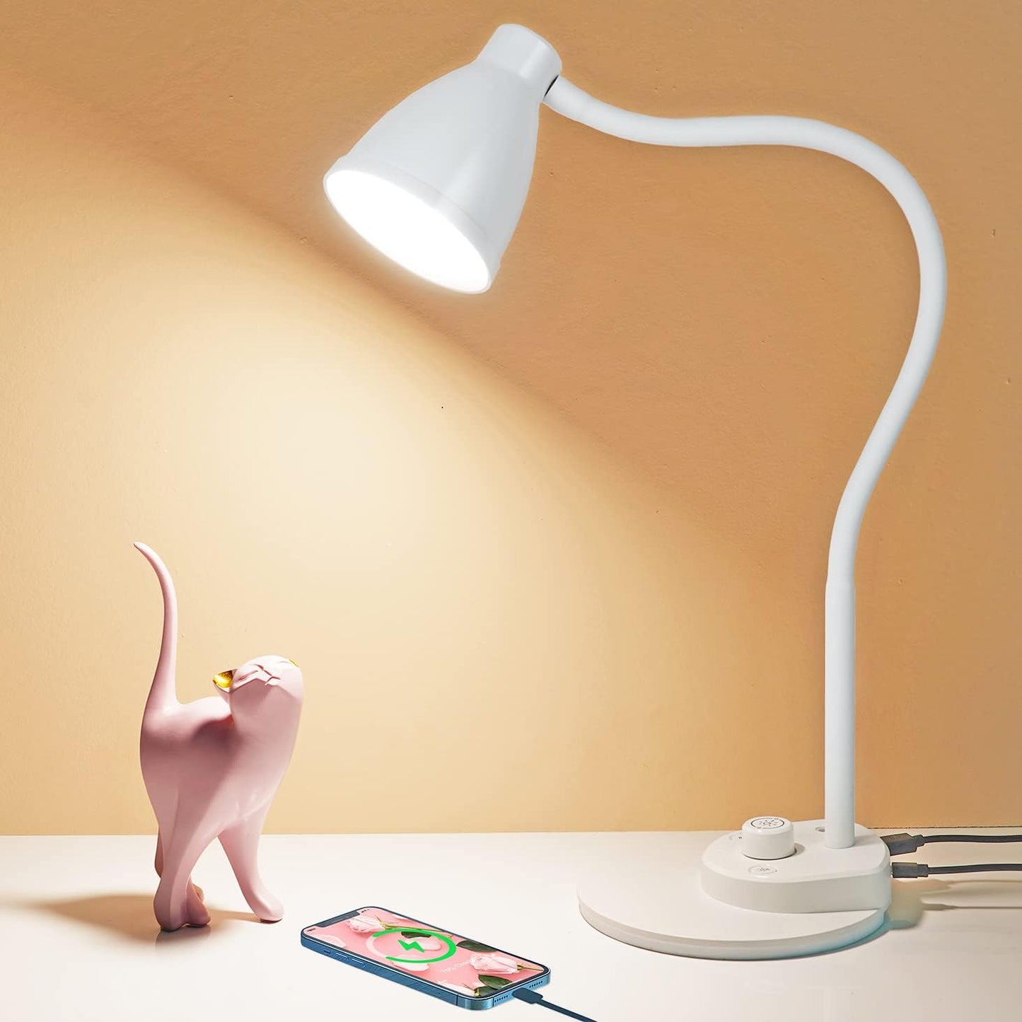 BOHON LED Desk Lamp with USB Charging Port 3 Color Modes Dimmable, Black