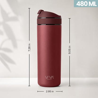 VIVA Recharge Tea Infuser Bottle, 16 oz Insulated Stainless Steel Travel Tea Tumbler with Infuser for Loose Leaf, Hot & Cold Tea & Coffee, Patented Steep Control, Leak-Resistant Lid - Mustard