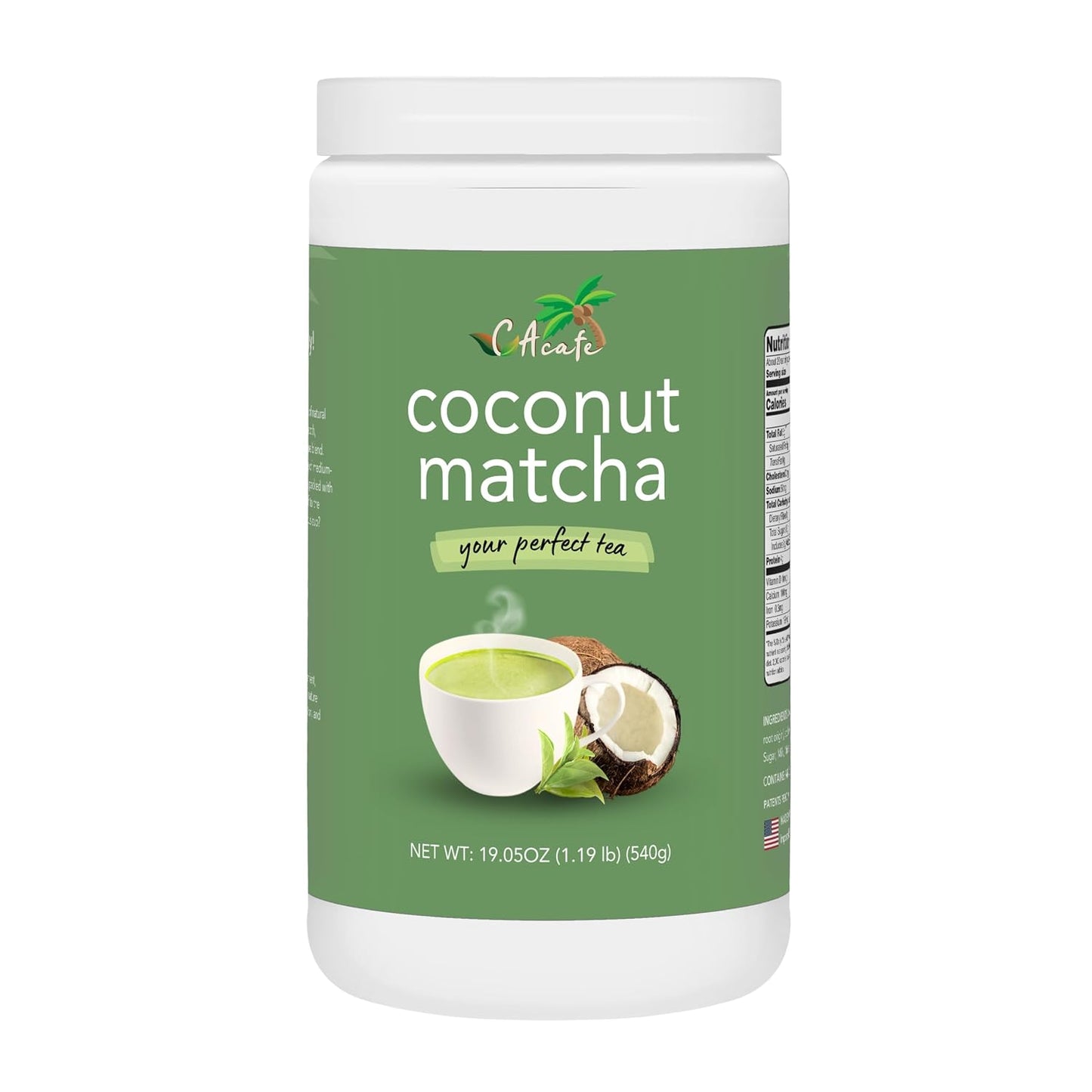 CAcafe Coconut Matcha | Instant Japanese Health Drink | Creamy & Sweet | Hot or Iced Green Tea Latte Mix | New Look, Reduced Sugar | Non-GMO | No Artificial Flavors or Colors | 2-Pack