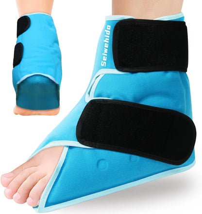 Ankle Ice Pack Wrap for Heel Swelling Pain Relief Reusable Gel Hot Cold Compress for Achilles Tendonitis Plantar Fasciitis, Post-Surgery, Sports Injury(1pcs,Blue)