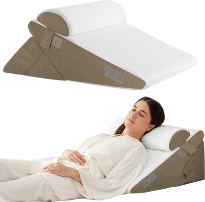 Ruqmuis Wedge Pillow Set for After Surgery, 3PCS Adjustable 9&12 Inch Bed Wedge Pillow for Sleeping, Incline Pillow Wedge for Headboard, Post Surgery, Acid Reflux, Neck&Back Support, White/Grey