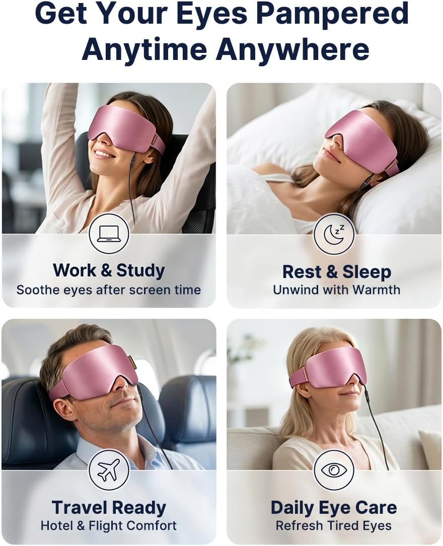 Heated Eye Mask for Dry Eyes, USB Powered Silk Warm Eye Compress & Eye Heating Pad, Washable Dry Eye Mask with 3 Heat & 4 Timer Settings for Blepharitis Stye Migraine Sinus MGD Puffiness（Blue）