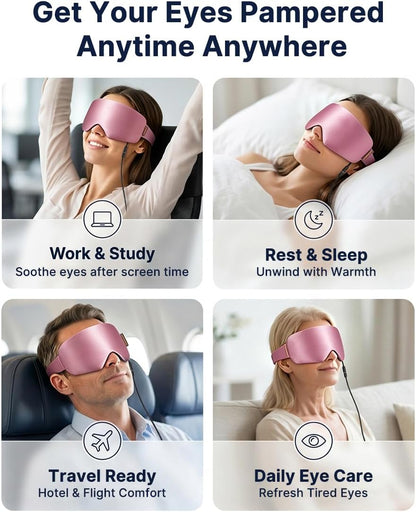 Heated Eye Mask for Dry Eyes, USB Powered Silk Warm Eye Compress & Eye Heating Pad, Washable Dry Eye Mask with 3 Heat & 4 Timer Settings for Blepharitis Stye Migraine Sinus MGD Puffiness（Blue）