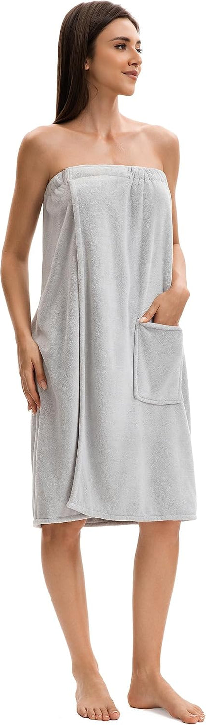 Towel Wrap For Women After Shower，Plush Bath Robe Female，Sauna Spa Wrap Around Towels With Pockets