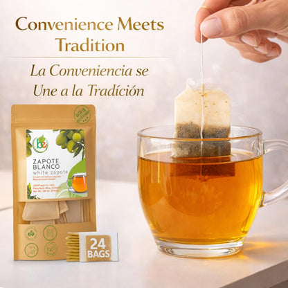 Zapote Blanco Herbal Tea (24 Tea Bags) - 2000mg per Bag - 100% Natural White Sapote Leaves from Mexico - Traditional Mexican Infusion - Caffeine-Free, Non-GMO, Vegan - Authentic Herbs by BEXPERTSUSA