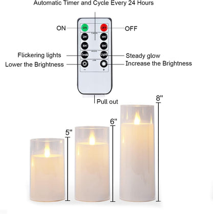 Homemory Gray Flickering Flameless Candles, Battery Operated Acrylic LED Pillar Candles with Remote Control and Timer, Halloween Decor, Set of 5
