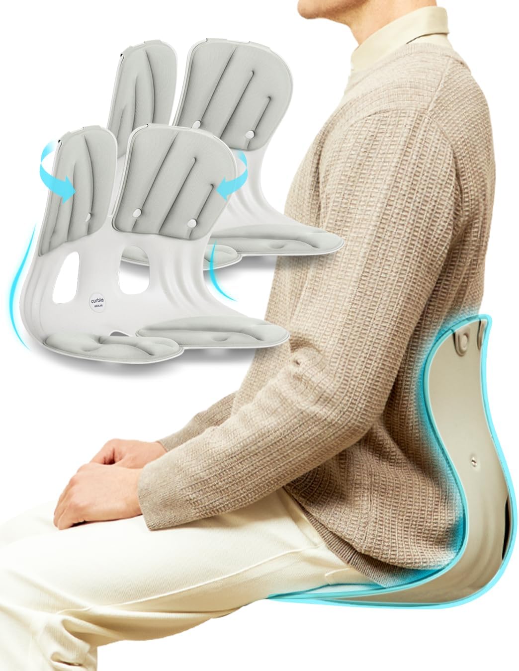 curble Grand– Extra Wide Ergonomic Seat Support, Sit Straighter Without Effort, Passive Posture Trainer for Office, Home & Car (Grey)