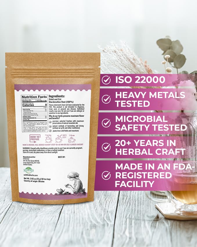 50 Bags Dried Marshmallow Root Tea Marshmallow Root Herb Herbal Tea (Althaea Officinalis) - 50 Count Bags Cut Sifted Herb Raíz De Malvavisco