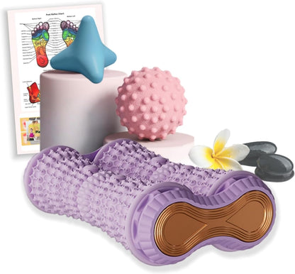 Foot Massage Ball & Foot Roller 3-in-1 Set, Plantar Fasciitis Relief, Portable Dual-Roller Massager, Stimulates & Activates Plantar Nerves, Relieves Foot Pain and Soreness, Improves Blood Circulation