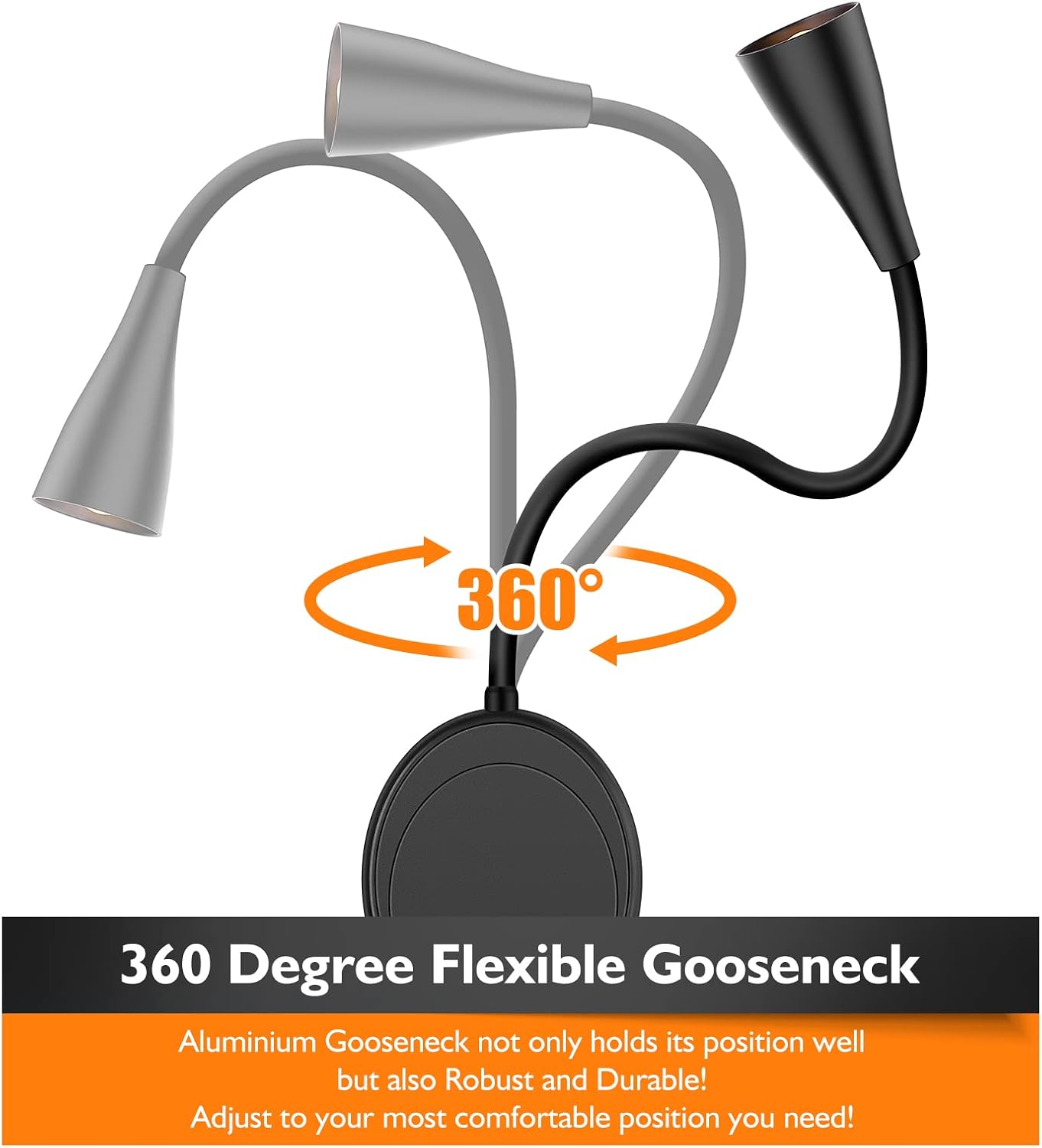 SANKEDOU LED Wall Mounted Reading Light, Book Light for Reading in Bed with Touch Control, 5 Dimmable, USB Output, Night Light & Timers Function, Flexible Gooseneck Headboard Bed Lights (White)
