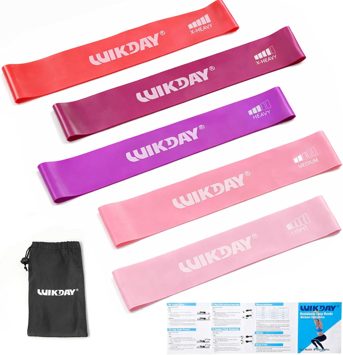 WIKDAY Resistance Bands for Working Out Exercise Loop Bands Workout Bands Set for Men Women Body Stretching, Crossfit Training, Home Workout, Physical Therapy, Booty Legs, Set of 5