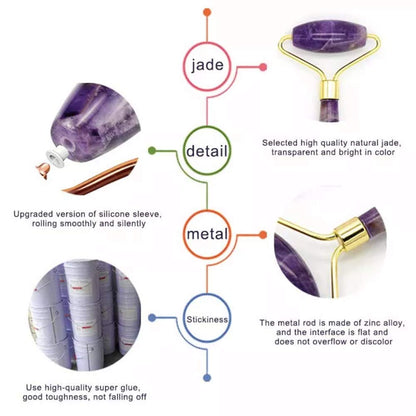 Jade Roller, Face Roller, Facial Beauty Roller Skin Care Tools, Quartz Massager for Face, Eyes, Neck, Body Muscle Relaxing and Relieve Fine Lines and Wrinkles (Purple)