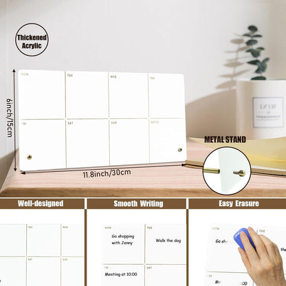 Desktop Acrylic Weekly Planner Whiteboard with Stand,12"X6"-Small,Dry Erase Weekly Planner for Desk,Acrylic Desk Calendar Dry Erase,Pink Dry Erase Board for Office Home School-ZMZL-P-1530