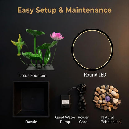 Tabletop Fountain,Indoor Water Fountain,Home Fengshui Décor Zen Relaxation Soothing Sound Machine for Office,Living Room,or Bedroom,Green Lotus,Hummingbird & Pink Flower,9.1inch