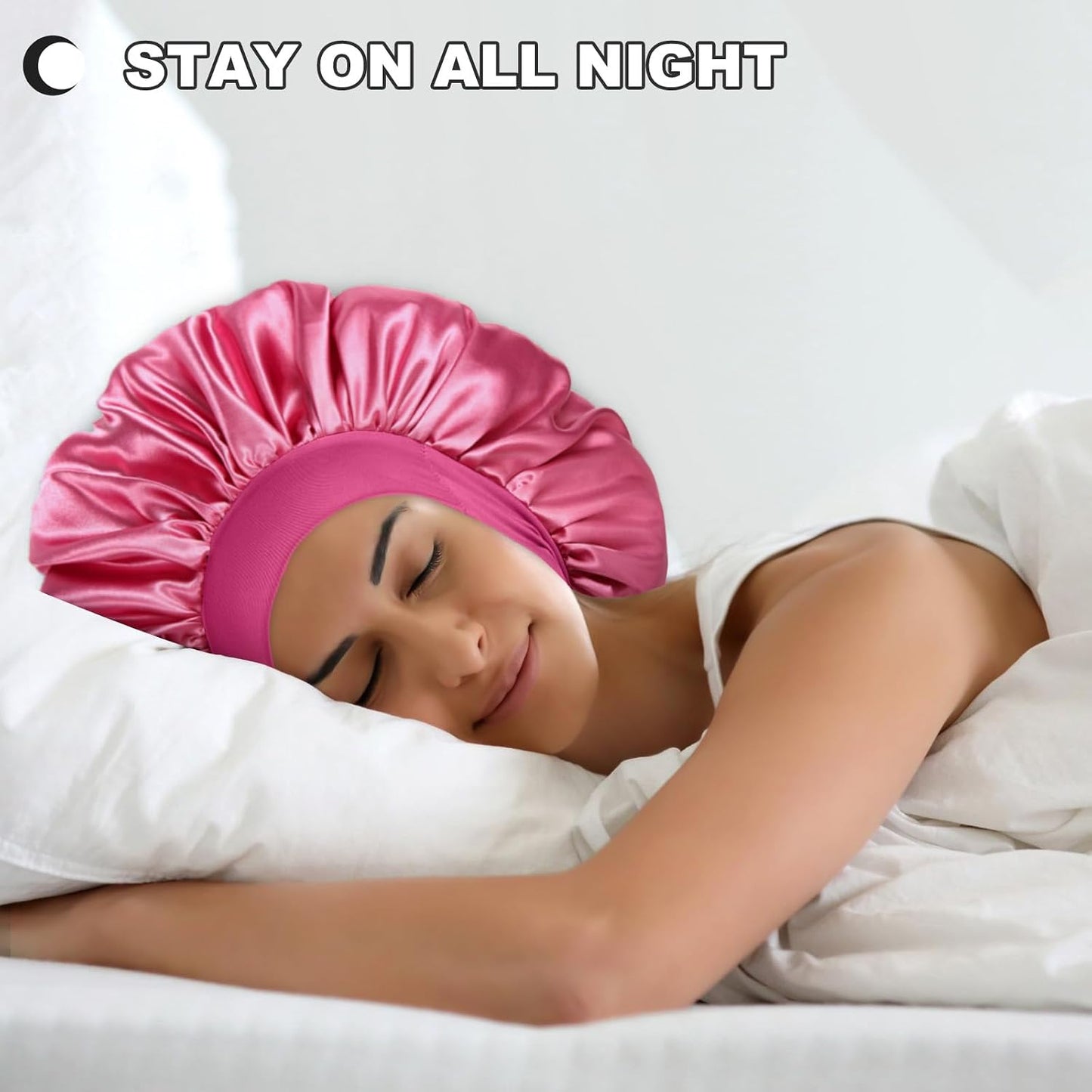 Extra Large Satin Bonnet Hair Cap for Women Men | 17inches, Jumbo Silk Sleep Cap, Wide Elastic Band for Braids Curly Hair Locs, Black
