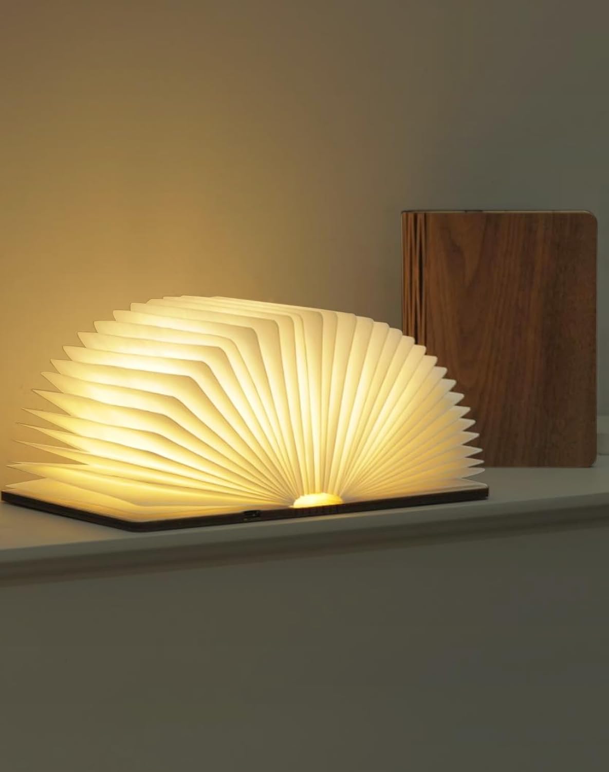 4.7 Inch Wooden Book Lamp, Book Lovers Gifts,Teacher Appreciation Gifts for Women, Folding Book Light, LED Ambient Lighting, Magnetic Mood Lighting for Home&Library Decor (Walnut)