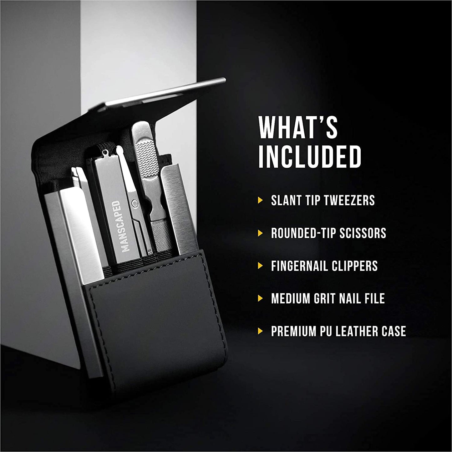 MANSCAPED® Shears 3.0, 5-Piece Precision Men’s Nail Grooming Travel Kit, Stainless Steel Manicure Set with Fingernail & Toenail Clippers, Nail File, Slant Tip Tweezers, Cuticle Scissors, Travel Case