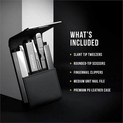 MANSCAPED® Shears 3.0, 5-Piece Precision Men’s Nail Grooming Travel Kit, Stainless Steel Manicure Set with Fingernail & Toenail Clippers, Nail File, Slant Tip Tweezers, Cuticle Scissors, Travel Case