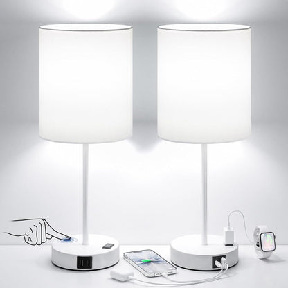 Blue Touch Lamps for Nightstand Set of 2 - Bedside Table Lamp for Bedroom with Dual USB Ports & AC Outlet, 3-Way Dimmable Lamps for Living Room Boys Room, Night Light with 5000K Daylight Bulbs