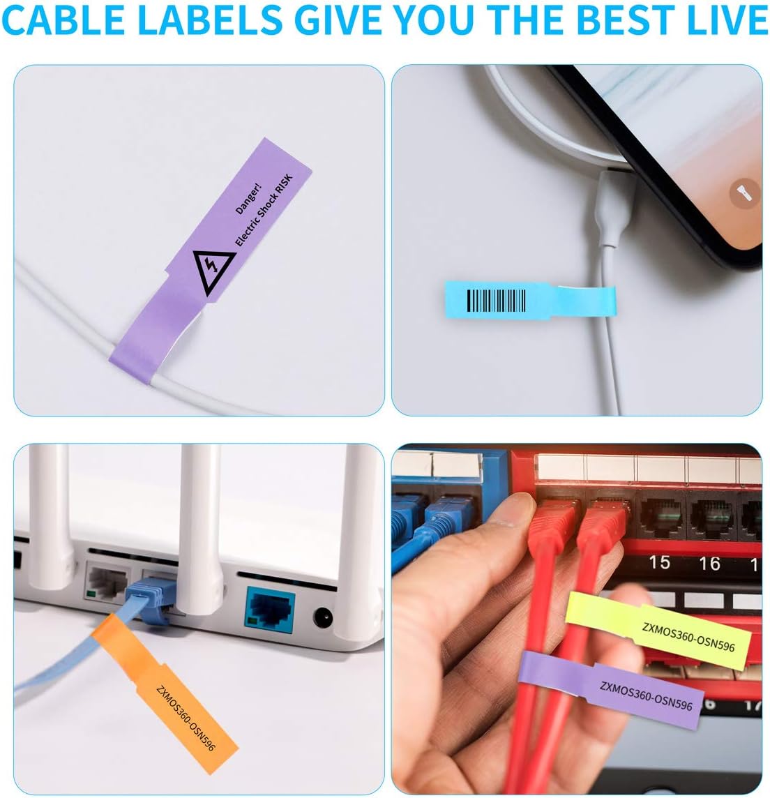 300 Pcs Cable Labels, JIQEZNL Premium 10 Colors Wire Labels Electrical
