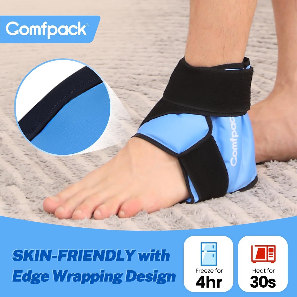 Comfpack Ankle Ice Pack Wrap for Swelling, FSA Eligible, Heel Ice Pack for Pain Relief, Hot Cold Therapy Cold Pack for Plantar Fasciitis, Achilles Tendonitis, Ankle Sprain, Foot Pain, Black