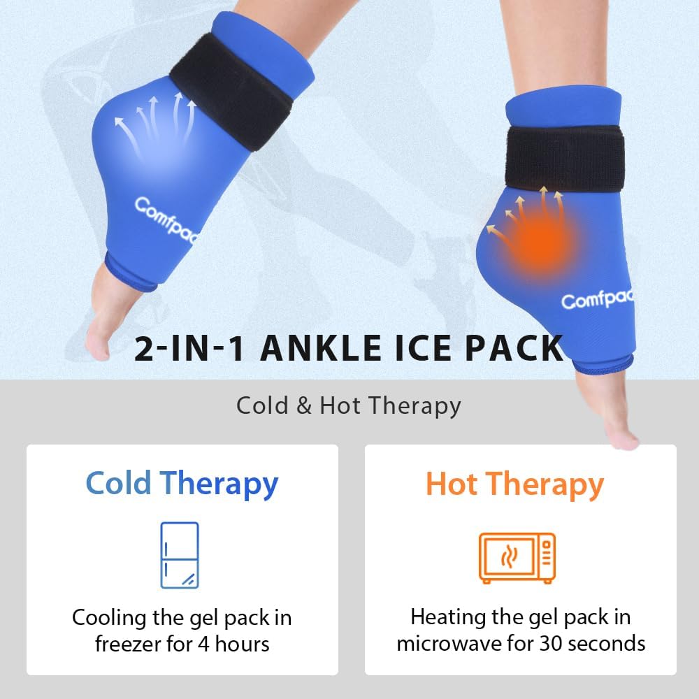 Comfpack Ankle Ice Pack Wrap for Swelling, Reusable Foot Ice Pack Wrap, Hot & Cold Therapy Compression Sleeve for Plantar Fasciitis Relief, Achilles Tendonitis, Sprain, Heel Pain, Sprained