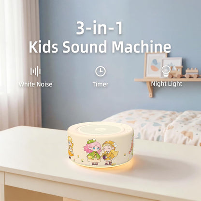 Kipcush White Noise Machine for Baby & Adults, 30 Soothing Sounds, Soft Non-Glare Nursery Lamp, 8 Color Night Lights, Memory Function (Angel V1 White, Standard)