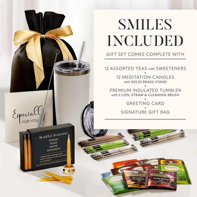 Tea Lovers Gifts Basket - Gift Set Include Temperature Retention Cup 12 Special Blend Teabags & Honey Presented in Beautiful Gift Bag For Women & Men - Birthday, Get Well, Thinking of You Care Package