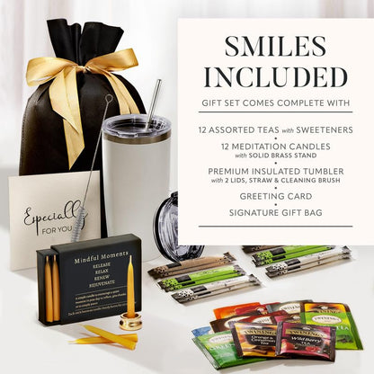 Tea Lovers Gifts Basket - Gift Set Include Temperature Retention Cup 12 Special Blend Teabags & Honey Presented in Beautiful Gift Bag For Women & Men - Birthday, Get Well, Thinking of You Care Package