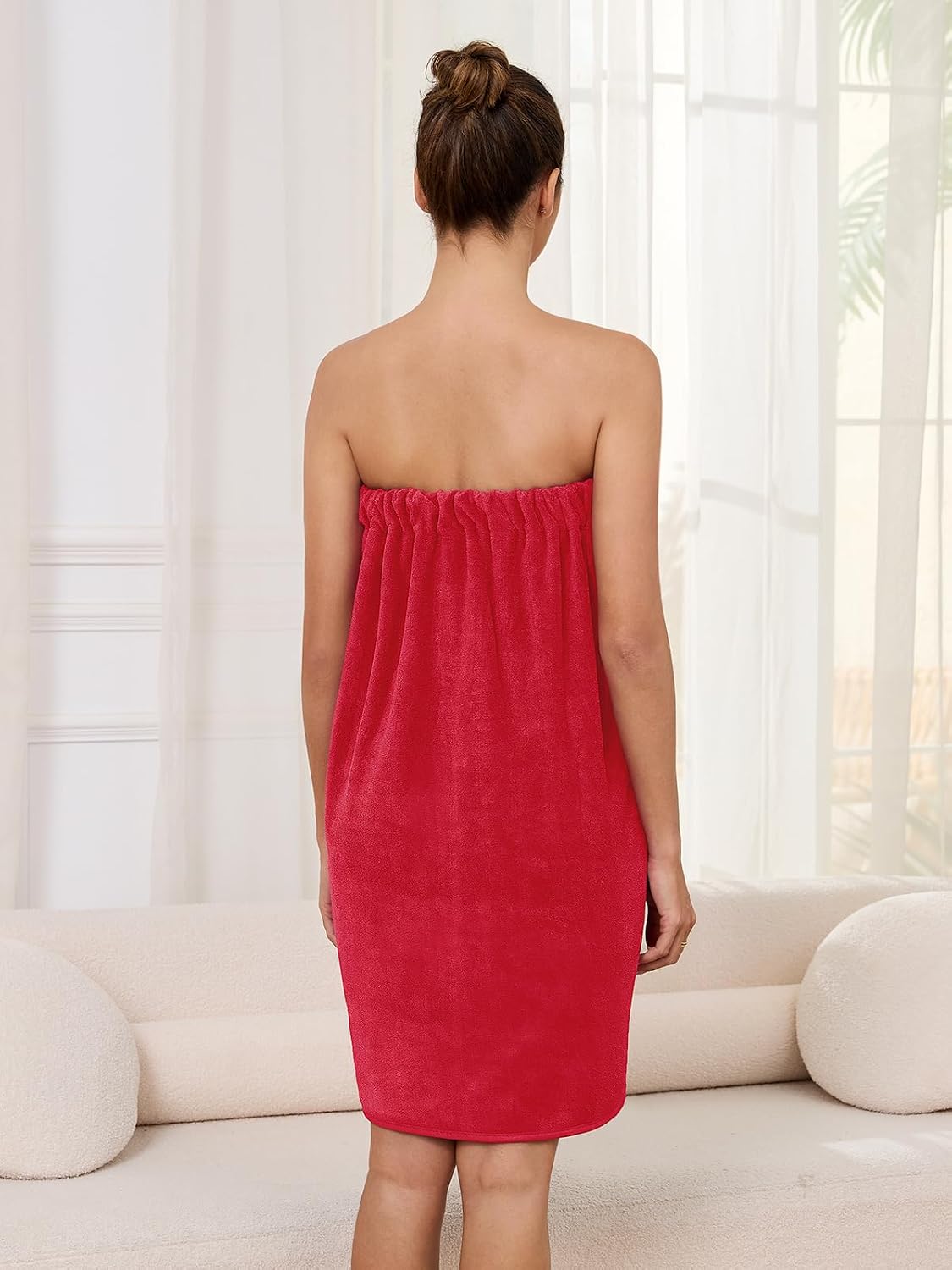 AMVELOP Womens Knee Length Wrap Towel,Button Bath Robe Adjustable Closure,Lightweight Spa Bathrobes With Pocket