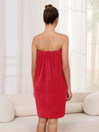 AMVELOP Womens Knee Length Wrap Towel,Button Bath Robe Adjustable Closure,Lightweight Spa Bathrobes With Pocket