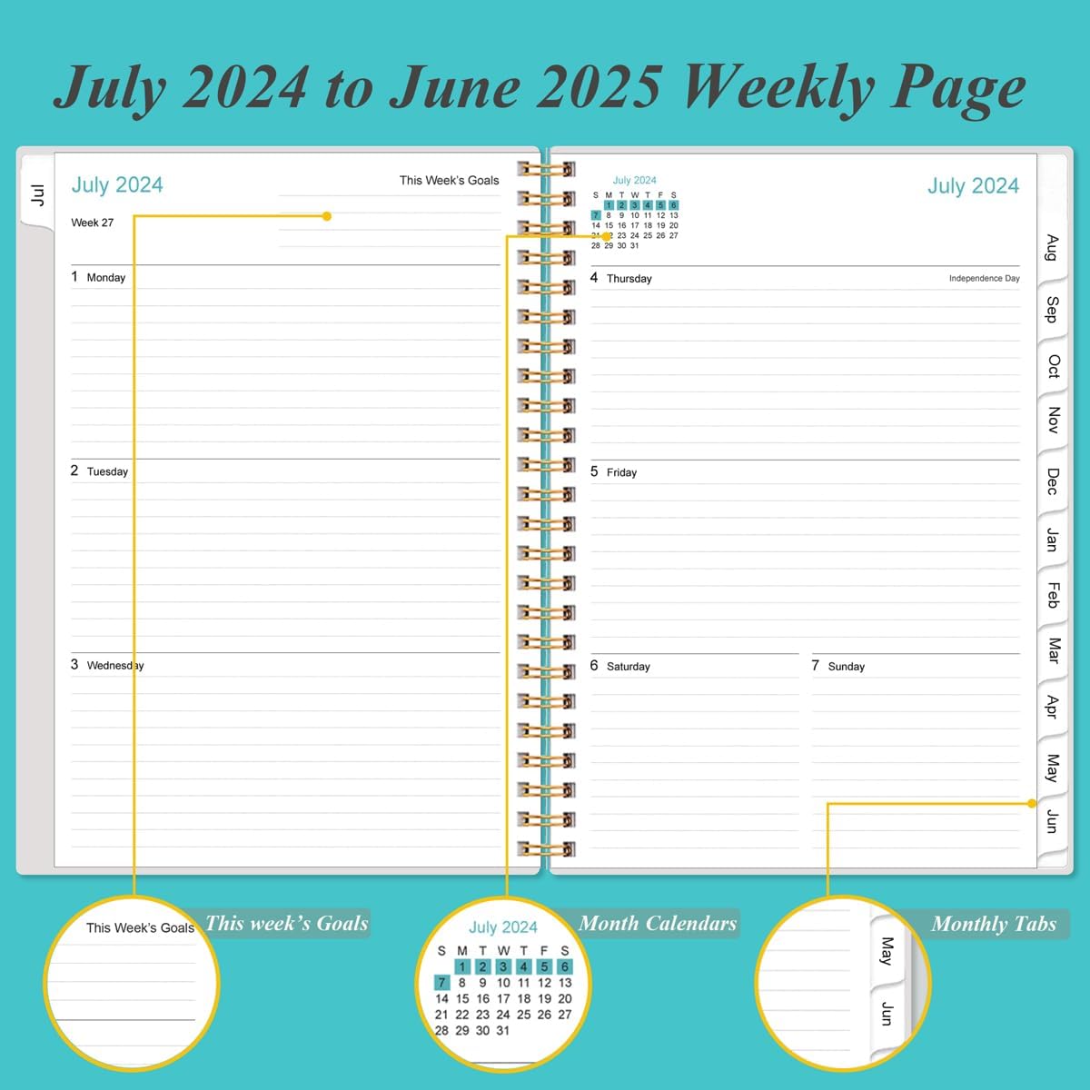 Weekly Productivity Planner - 8" x 11" Dashboard Desk Pad/Planner, Habit Tracker, Spiral Undated Weekly Planner for Office/School/Home, 54 Weeks, Grey