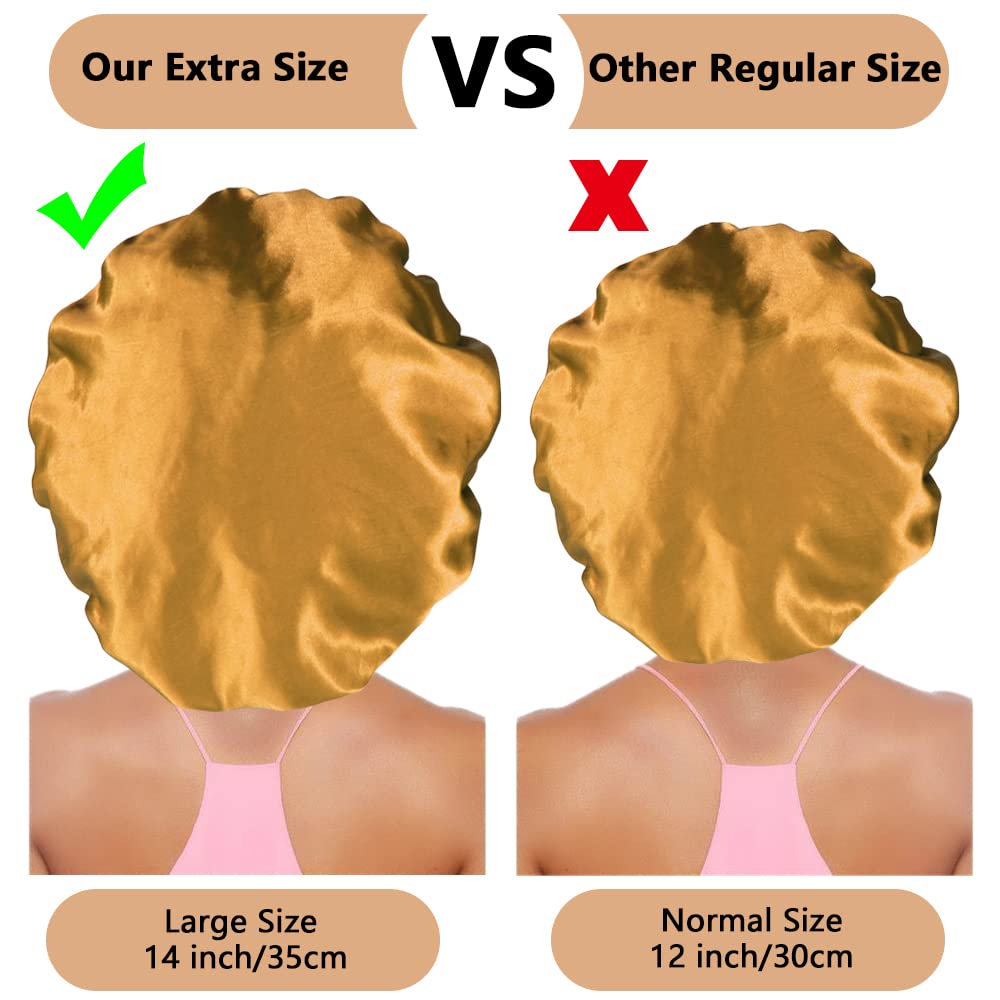 3PCS Extra Large Satin Bonnets for Sleeping, Hair Bonnets for Black Women Braids Curly Hair, C