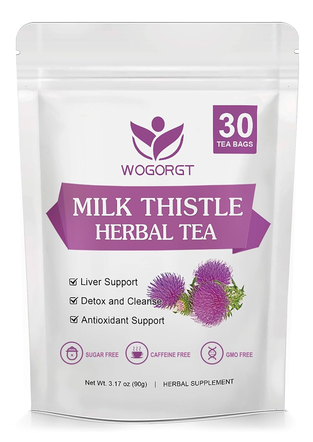 Dandelion Root with Milk Thistle Tea - Organic Dandelion Root and Milk Thistle Tea bags for Liver Cleanse, Antioxidant and Immune Support, Caffeine Free - 30 Tea Bags