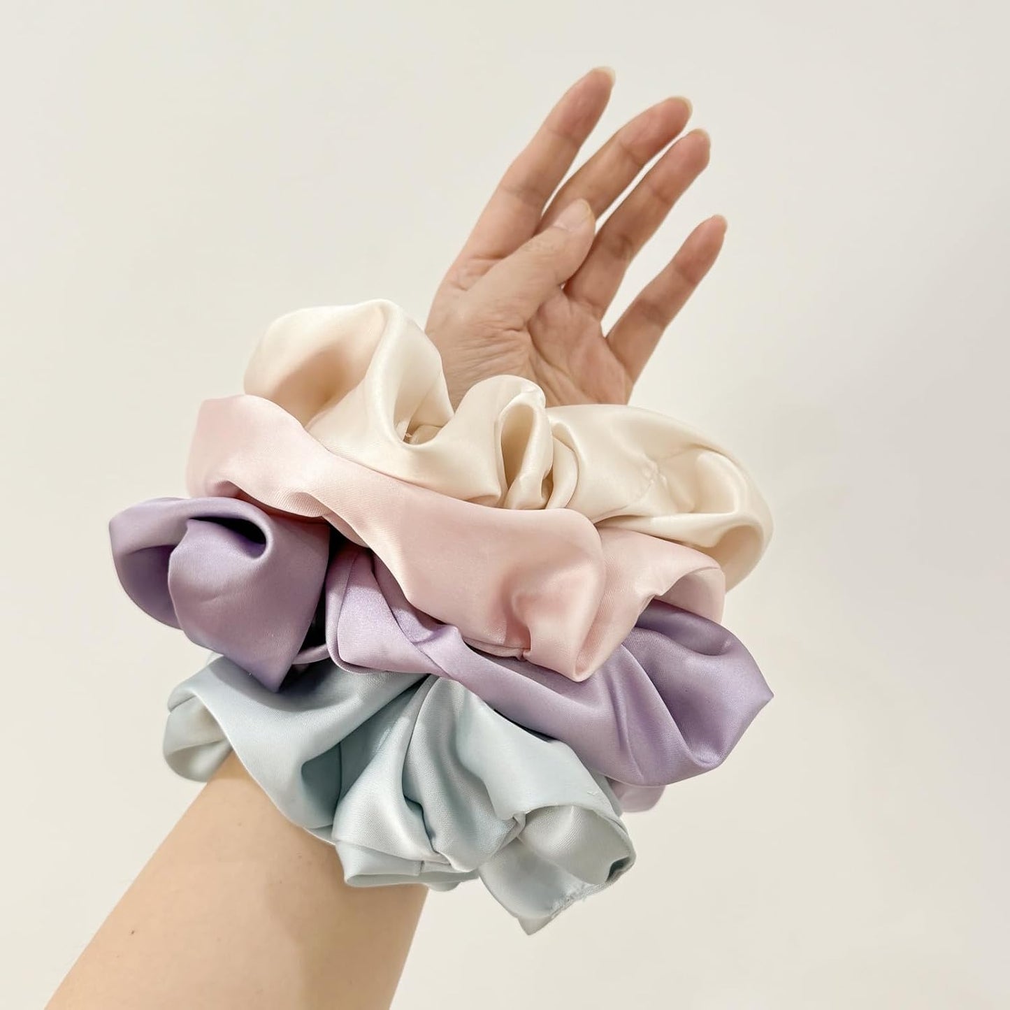 4 Pieces Jumbo Satin Silk Scrunchies for Women 7.2 Inches Large Oversize Scrunchies For Thick Hair Elastic Hair Ties (Pink Mix)