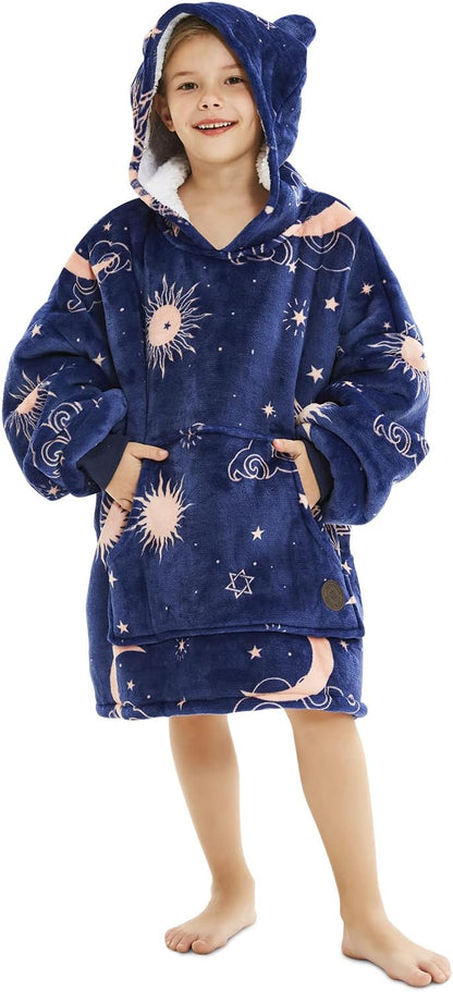 THREE POODLE Wearable Blanket Hoodie for Women, Oversized Sherpa Sweatshirt Blanket for Adults Men, Cozy Hooded Blankets, Gifts for Teen Girls Women Mom Sister
