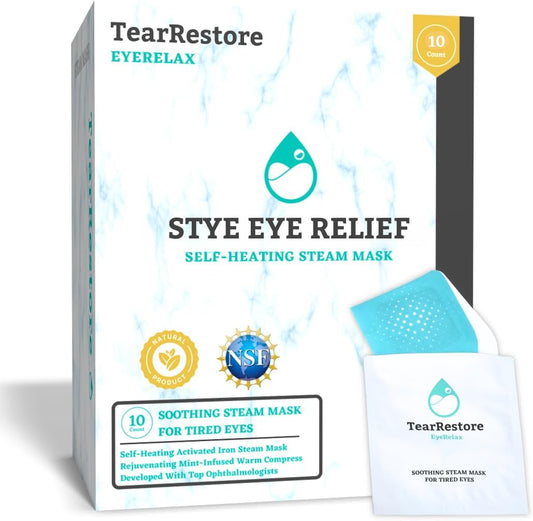 TearRestore EyeRelax Heated Eye Mask for Dry Eye & Stye Relief, Self-Heating Warm Compress with Moist Heat, Mint-Infused Steam Mask for Dry Eyes, Blepharitis Relief & Overnight Comfort (30 Count)