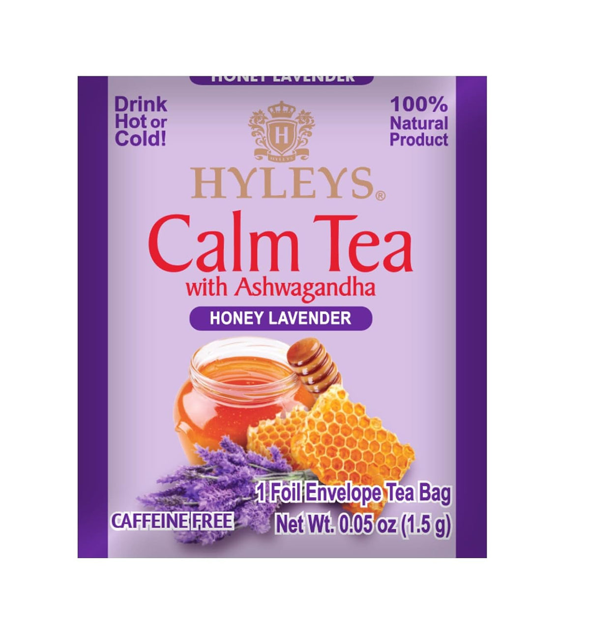 Hyleys Calm Tea with Ashwagandha, Lavender & Honey, Vegan, 25 Tea Bags