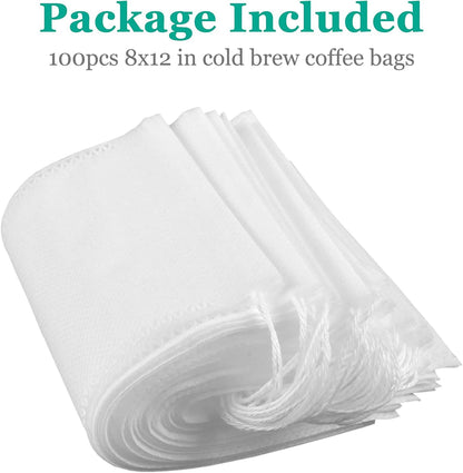 Yzurbu 200pcs 4''x6'' Cold Brew Coffee Filter Bags, No Mess Disposable Filter Bag with Drawstring for Coffee Grounds & Ice Tea