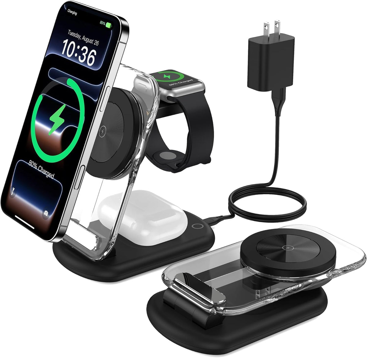 Mukiya 3 in 1 Magnetic Wireless Charging Station for Apple Devices