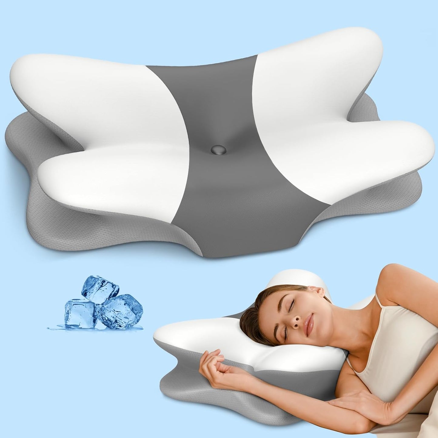Besyodo Cervical Neck Pillow for Pain Relief - Ergonomic Memory Foam Pillow for Sleeping, Contour Side Sleeper Pillow for Neck Support, Orthopedic Pillow Bed Pillow for Back Stomach Sleepers(Grey)