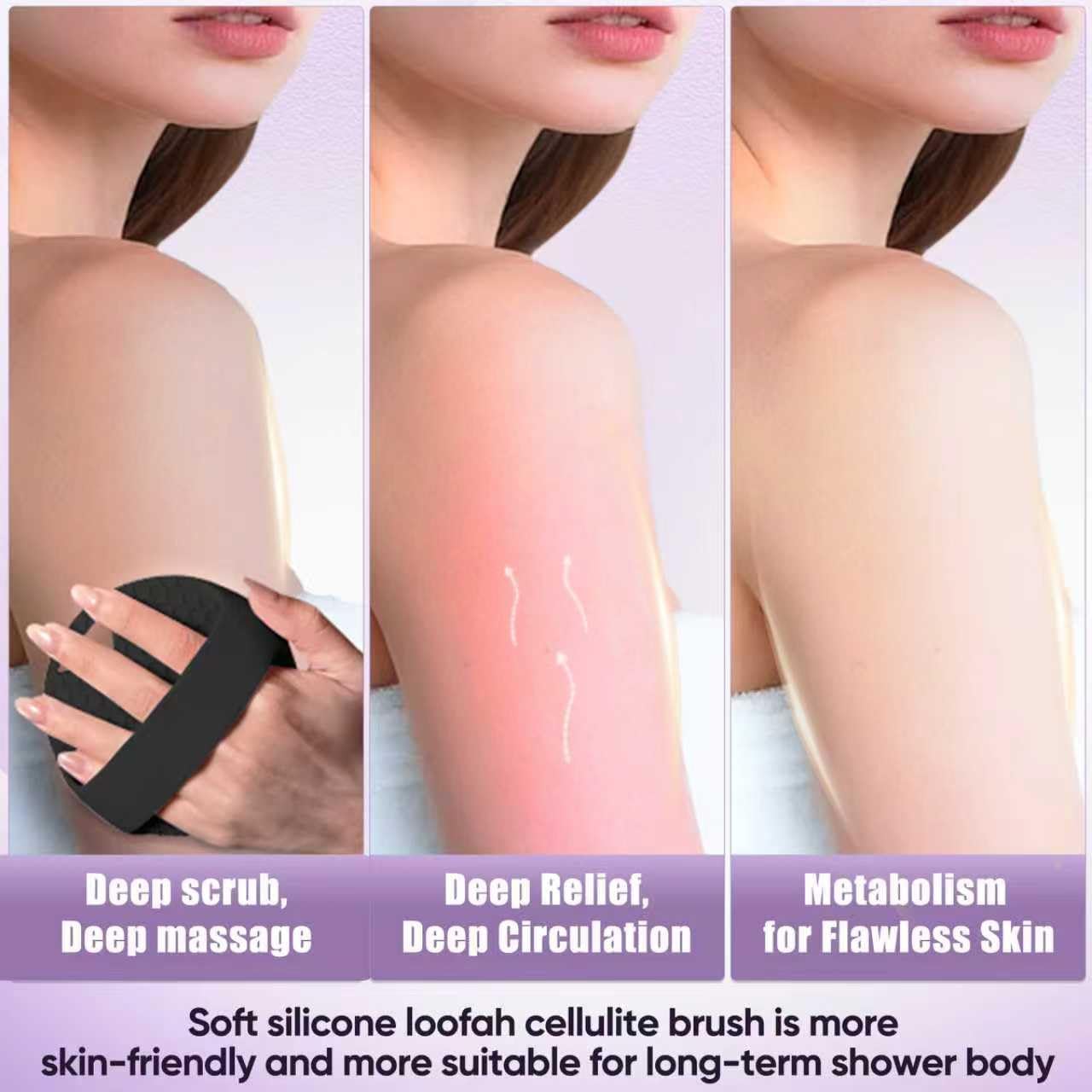 Silicone Body Scrubber -Anti Zinc Infused Exfoliating Body Scrubber | Anti Slip Silicone Loofah,Stiff & Soft Bristles for Cellulite Reduction,Blood Circulation - Black